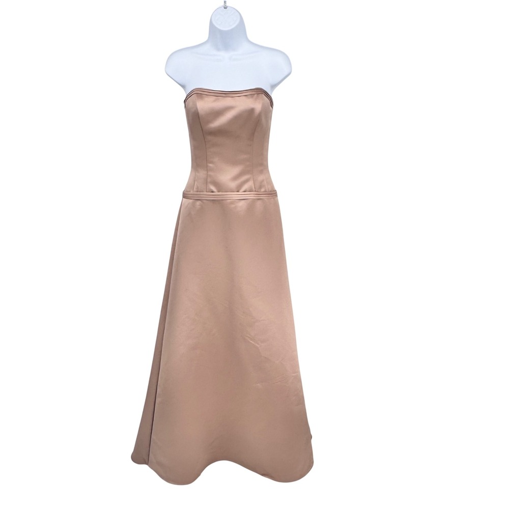 New Watters & Watters Strapless Satin Wedding Formal Gown Size 2 Blush Champagne - Picture 4 of 16